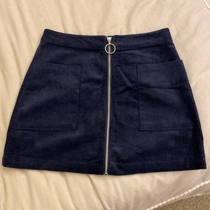 Navy Blue Corduroy Zip Mini Skirt